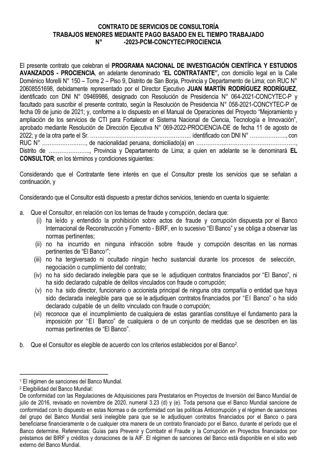 Anexo N° 5.9 Modelo de Contrato para Consultoría Individual